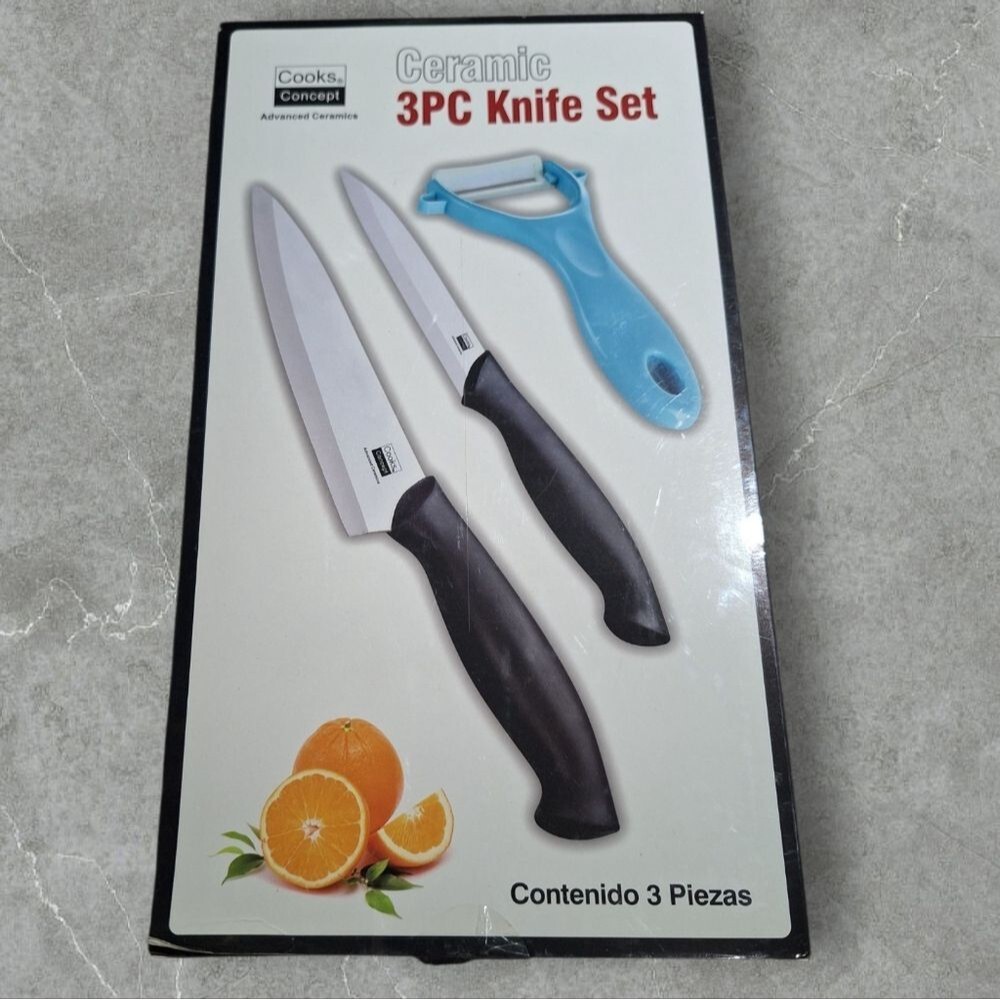 Cooks Concept 3-piece Ceramic Santoku Paring Knife and Peeler Set